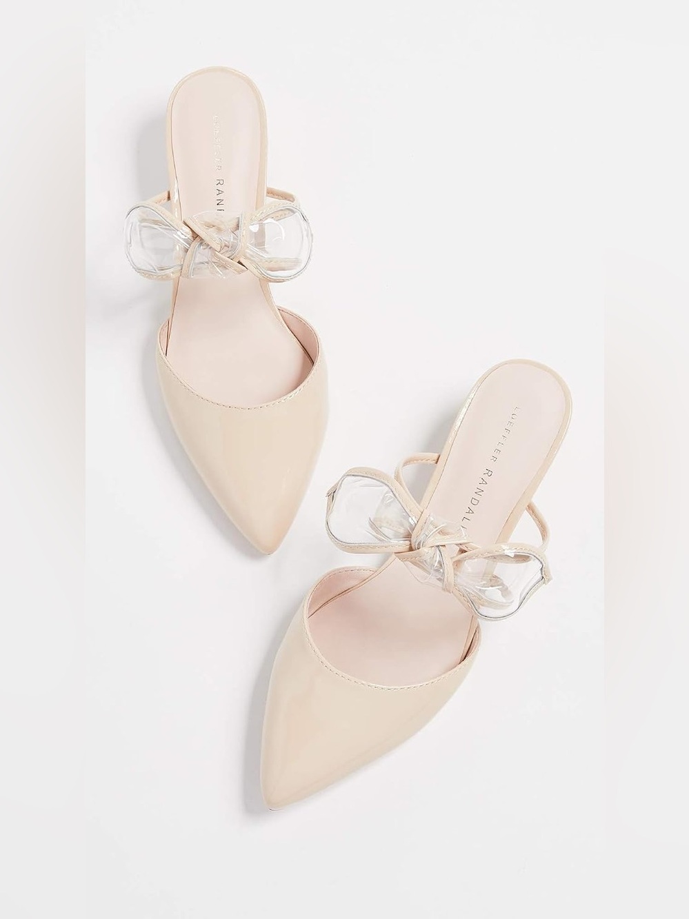 Loeffler Randall Maira Mule Bow Heel Beige Patent Leather Size 10